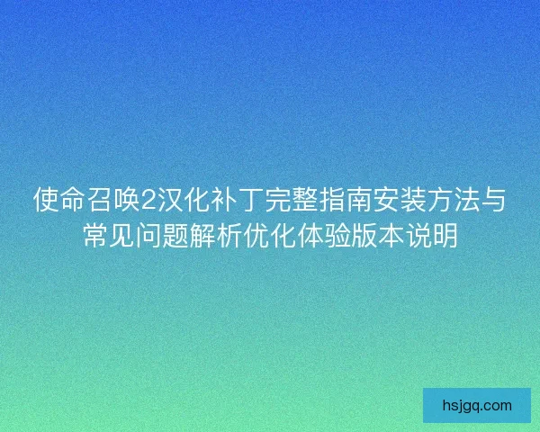 使命召唤2汉化补丁完整指南安装方法与常见问题解析优化体验版本说明
